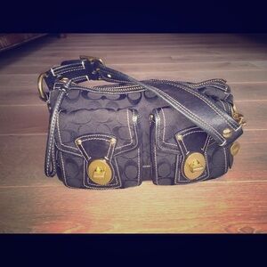 COPY - Coach Legacy Stripe Black Handbag w/ Wallet 10339